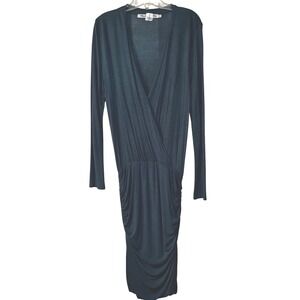 Michael Stars Women's Long Sleeve V Neck Ruched Bodycon Dress S Deep Teal‎
